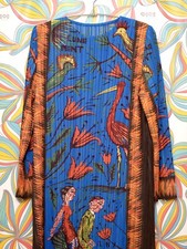 Issey Miyake Pleats Please Inspired Long Animal Floral Pattern Blue Dress