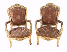 Pair Empire Gilt Arm Chairs Fauteuil