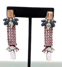 Stella & Dot Magnifique Earrings Pink Rhinestone Convertible 2 in 1 Peach Long