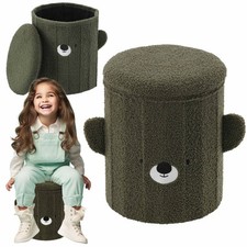 Pouf pliant avec rangement, en peluche, pour enfants, ourson vert 28x28x34 cm