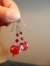 925 Sterling Silver Hook Hand Blown Glass & Crystal Dangle Earrings