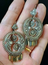 Mexican Frida Kahlo Style Oaxaca Filigree 14.1g Sterling Silver Dangle Earrings