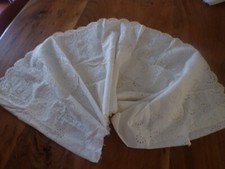 Antique Linen Ecru Cotton Skirt Bottom or Dress with Embroidery