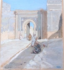 Morocco Orientalist Gouache Signed Dated 1932 Plexiglass Frame 