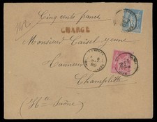 TB lettre chargée de Langres 1889  avec Sage 75c N°81 rare