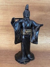 Statuette Japonaise Régule Noir et Or - Figure Cour Impériale de Kyoto - XXe