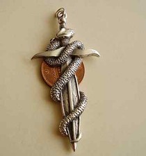 STERLING SILVER ' SERPENT ATHAME ' WITCHES KNIFE PENDANT
