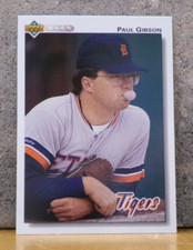 AWESOME PHOTO ON OLDER BASEBALL CARD TIGERS PAUL GIBSON - BLOWING A BUBBLE