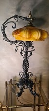lampe Art Nouveau fer forgé Art  style andalou 1900 opaline marbré ,,,, 49x25 ma