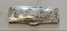 Ancien étui, boite à lunettes, lorgnons Art Nouveau métal argenté 1900. 