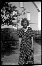 Young Woman Plaid Scottish Fabric Dress - Old Photo Negative Year. 1930 1940