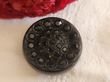 Vintage black rhinestone resin collection jeweler button jewelry 2.6 cm ref 0090