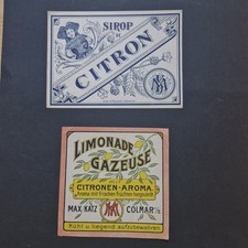 2 Anciennes Etiquettes Max Katz Limonade  Citron Colmar Elsass