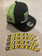 MONSTER ENERGY KAWASAKI RACE TEAM HAT w/ 4x GENUINE DUNLOP TYRE STICKERS DECAL