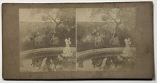 Bourgeois Family Garden Basin Sculpture Photo c1860 Stereo Vintage 