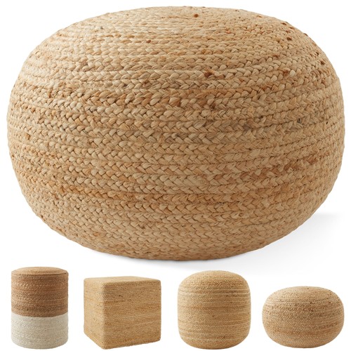 Hand braided jute pouf - jute,