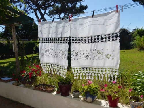 Paire rideaux anciens lin - rideaux,