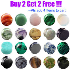 Natural Stone Ear Plugs Ear Gauges Double Flares Flesh Tunnels Saddle Plug-PAIR