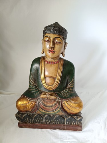 Ancienne statuette buddha bois - buddha,