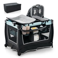 6 en 1 Lit Parapluie Bébé avec Matelas & Table à Langer Auvent Réglable & 2 Jou