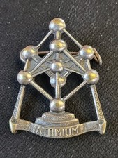 Brussels Belgium 1958 Exposition Atomium Souvenir Badge Rare Silver Plate Signed