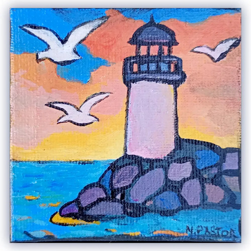 Tableau phare crépuscule - tableau, au