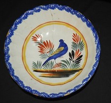 Antique salad bowl late 19th century, bird decor - France