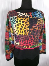 Top tee-shirt noir coloré AVENTURES DES TOILES 40/42 stretch manches longues