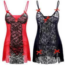 UK Seller Sexy Lingerie Plus Size Contrast Lace Nightwear Sleepwear Thong 