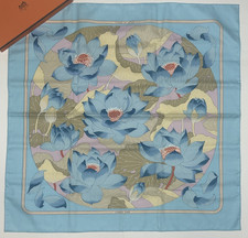 Hermes Scarf NEW Unused Carre 70 COTTON "Fleurs de Lotus' RARE France Foulard