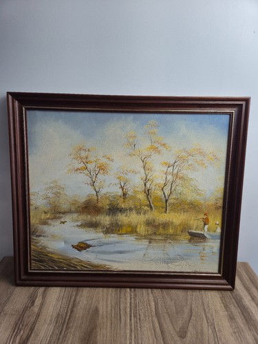 Huile sur toile chasse - , marais