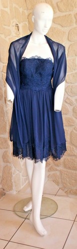 Robe cocktail marine étole - robe,