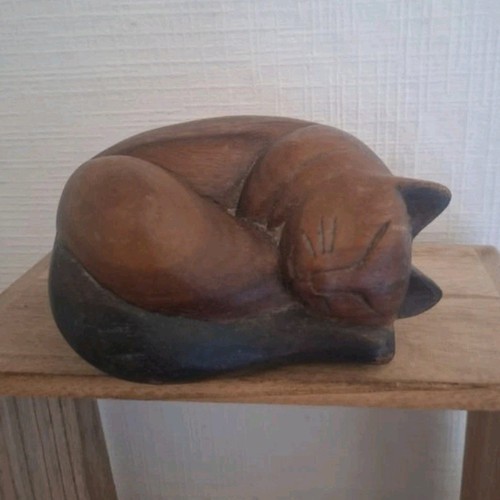 Sculpture chat couché bois - chat, en