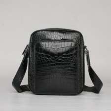 Handcrafted Black Genuine Croco Belly Skin Leather Sling Shoulder Bag
