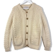 Inverallan Cable Knit Wool Cardigan Men’s Medium Cream Buttoned