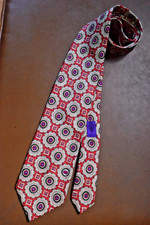Neck Tie VTG Gucci 70s 80s Madallion and Squares Foulard Red Silk Tie 58 x 3.5"