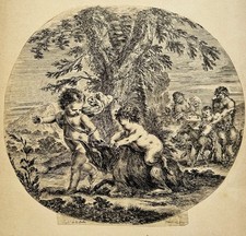 Stefano DELLA BELLA (1610 - 1664) - "Two children playing with a goat".