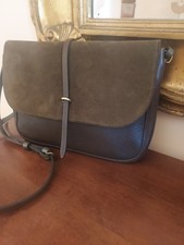 bleu de chauffe Khaki Pebbled Leather Messenger Crossbody Bag 8x11