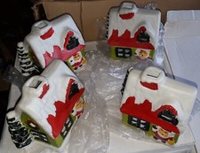 LOT DE 4 MAISONS DE NOEL PHOTOPHORE PORTE BOUGIE EN PLATRE 10X10X6 CM