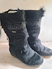 Tecnica Real Fur Skandia Apres Ski Snow Boots Womens 39 8 US Black Made in Italy