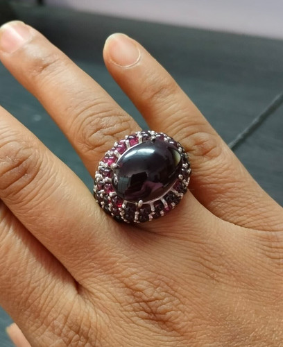 Bague grenat naturel - , ovale