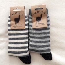 2 Paire à Rayures Homme Alpaga Chaussettes 100% Laine Rayé Fb.3 Gris/Nature 39 -