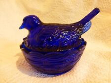 SUCRIER BONBONNIERE VERRE MOULE POULE COULEUR BLEU COBALT DANS NID