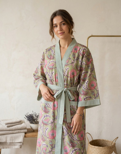 Robe kimono florale - kimono, verte