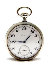 Antique Pocket Watch LONGINES Open Face Cal 19.75N Case Steel 50mm 1928c Working