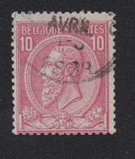 TIMBRE Belgique 1884-86 Leopold II 10c rose oblitéré n°71 catalogue Maury