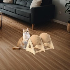 Balle à gratter en bois pour chat, structure triangulaire avec support