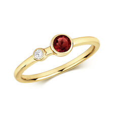 Bague Femme 2 Pierres Or Jaune 9 k/carat et Diamant avec Grenat