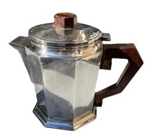 Art Deco Teapot Silver Metal & Rosewood Socket Teapot