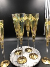 Vintage Murano/Empoli/Jico Style Crystal Champagne Flutes 24-Karat Gold